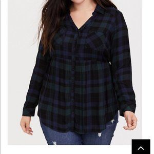 Torrid Navy and Green plad Emma Top